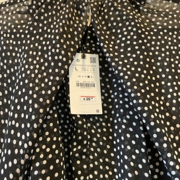 Zara Black And White Polka Dot Long Sleeve Blouse Size L - Picture 4 of 5